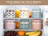 6 Set 16oz Glass Oatmeal Jars with Lids and Silicone Sleeves, Leak Proof Overnight Oat Jars, V1369-AZ3-W-08720
