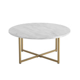 White Marble Effect Round Coffee Table with Gold Legs V264-TAB-719C-WHE-GD