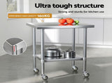 Cefito Stainless Steel Kitchen Bench w/ Splashback 760x610MM 430 SSKB-430S-WHEEL-30-24