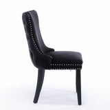 4x Velvet Upholstered Dining Tufted Chairs with Studs Trim and Solid Wood Legs-Black V226-SW8809BK-2