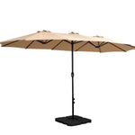 Instahut 4.57m Outdoor Umbrella w/Base Stand Beach Pole Garden Tilt Beige UMB-POLE-4-BASE-50N-BG