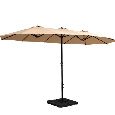 Instahut 4.57m Outdoor Umbrella w/Base Stand Beach Pole Garden Tilt Beige UMB-POLE-4-BASE-50N-BG