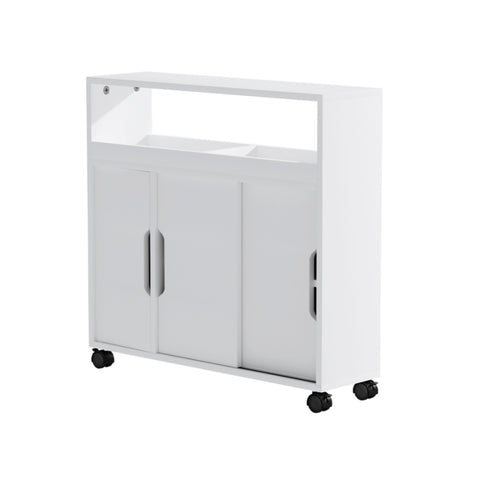 Artiss Bathroom Storage Cabinet Toilet Caddy Shelf 3 Doors With Wheels White FUR-V-BATH02-WH