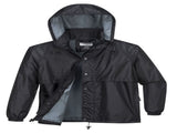 HUSKI STRATUS RAIN JACKET Waterproof Workwear Concealed Hood Windproof Packable - Black V563-918032-STRATUS-BLK-L