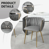 SERENIT Grey Modern Hand Weaving Dining Chairs,Velvet Upholstered Side Chairs with Gold Legs, Chic V255-GP1800-DC-GREY