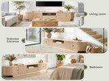 Artiss 220cm TV Unit Rounded Edge Slide Side Cabinet Door Pine FURNI-N-TV220-WD-AB