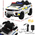 Rigo Kids Electric Ride On Patrol Police Car Horn Music Remote White RCAR-POLICE-RGROVER-N-WH