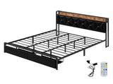 Levede King Bed Frame Leather Headboard RGB 2 Drawers BF1064-K