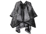 Comfort Knitted Faux Cashmere Poncho, Artistic Realistic Landscape Motif, Charcoal Grey V1221-XM-LB2128-ZS57