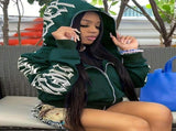 Y2k Hoodie Gothic Streetwear Women'S Zip-Up Jacket Letter Print Hoodie - Gray - Size XL V1102-M-APP-3836K1-GRAY-XLAUXLEU52