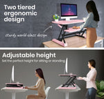 Fortia Desk Riser 90cm Wide Adjustable Sit to Stand for Dual Monitor, Keyboard, Laptop, Pink V219-FURDTDFORA9PK