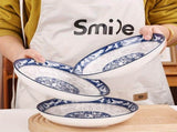 blue-and-white porcelain plate, 8.2-inch ceramic plate, floral design plate, microwave safe plate, V1102-122-59013-CYN-6PCS