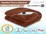 Laura Hill Electric Heated Blanket Throw Soft Coral Fleece w/ 9 Heat Settings - Brown THRG-KH-BRN