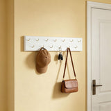 Wooden Wall Key Organizer for Entryway with Space-Saving Hooks, Home Storage Rack in White V1369-AZ3-W-19312