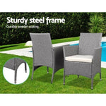 Gardeon 3PC Outdoor Bistro Set Patio Furniture Wicker Setting Chairs Table Cushion Grey ODF-BISTRO-RATTAN-GE