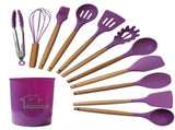 Purple And Brown 12-Piece Silicone Kitchen Utensil Set - Non-Stick Food-Grade Silicone Cooking Tools V888-ELOSUNG23155