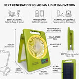2-in-1 Solar Fan & LED Light - 2400mAh Power Bank, Type-C Solar Charging Foldable Portable Lantern V1107-736-95657
