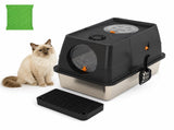 Black Extra Large Stainless Steel Cat Litter Box, Foldable Covered Cat Litter Tray with Top & V1243-MSPT144-BLACK-L-OO