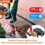 VEVOR Pressure Washer Pump, 19 mm Shaft Horizontal Triplex Plunger, 3700 PSI, 2.5 GPM, Replacement V952-HZQZBHZ34INCHI62CV0