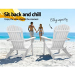 Gardeon 3PC Adirondack Outdoor Table and Chairs Wooden Foldable Beach Chair White FF-BEACH-SET-3WH