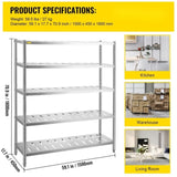 VEVOR Storage Shelf, 5-Tier Storage Shelving Unit, Stainless Steel Garage Shelf, 59.1 x 17.7 x 70.9 V952-BXGCKHJYCC605MVZVV0