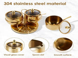 Stainless Steel Sugar Bowl Set, Rotatable 3 Flavour Seasoning Jar with Visible Glass Lid and Spoon, V1107-122-72757