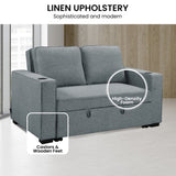 Sarantino Hoffman Linen Sofa Bed with Cushions & Cup Holders Airforce Blue SOFA-YGG-7004-LNN-BLU