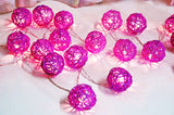 1 Set of Pink 5cm Rattan Cane 50 Ball Battery Powered LONG 5m String Lights Christmas Gift Home V382-PINKRATTBALLBATT50