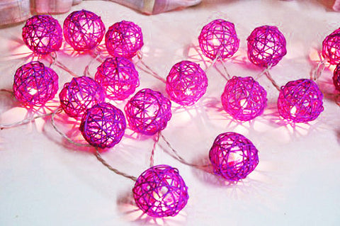 1 Set of Pink 5cm Rattan Cane 50 Ball Battery Powered LONG 5m String Lights Christmas Gift Home V382-PINKRATTBALLBATT50