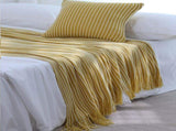 Yellow Cozy Knit Throw Blanket with Fringe - Stylish Striped Bed End Cover, 127x220CM V888-ELOSUNG20351