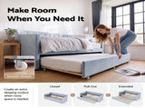 Artiss Single Buttonless Tufted Daybed Frame & Trundle, Blue XFSI-DBRK111AS-AB