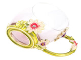 Glass Cup Innovative Flower Tea Cup with Spoon Drink Mug Birthday Christmas Festive GiftsGreen V1294-YM0901-3118210111813