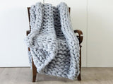 Hand Knitted Chunky Blanket Thick Acrylic Yarn Blanket Home Decor Throw Rug - Grey V63-834771