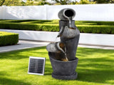 Gardeon Solar Fountain Water Feature Cascading Fountain 3-Tier Pot LED Lights 80CM Grey FOUNT-POT-4LVL-GRBG