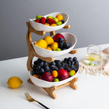 CARLA HOME 3-Tier Plastic Fruit Bowl Basket with Bamboo Stand for Kitchen Counter, Snack Tray, V178-36196