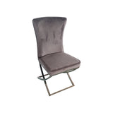 2x Dining Chairs Grey Fabric Upholstery Quilting Silver Color Legs V43-DC-BRBUD