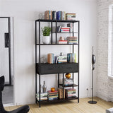 180Cm Tall Bookshelf With Drawers Industrial Bookcase W/ 6 Tiers Storage Shelves V767-JJ-XZ691-V1