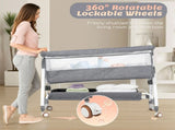 3-in-1 Adjustable Height Baby Bassinet Crib with Mosquito Net and Storage Basket in Grey V178-59240