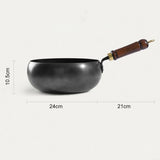 Hand Forged Uncoated Iron Frying Pan with Wooden Lid, Large Belly Wok for Searing and Sautng, V1366-AZ2-W-14769