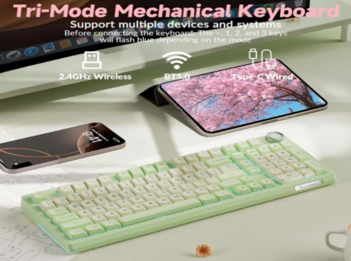 Solakaka Ki99pro 3Mode RGB Mechanical Keyboard, Avocado-Green V1300 ...
