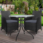 Gardeon 3PC Bistro Set Outdoor Furniture Rattan Table Chairs Cushion Patio Garden Idris ODF-CHAIRSET-630