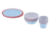 12Pcs/Set Household Dinnerware Light Blue Grid Cup Bowl Plate for Home Kitchen Restaurant V1294-YM0901-3118210179111