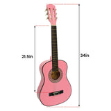 Karrera 34in Acoustic Childrens Wooden Guitar - Pink NC-34-PK