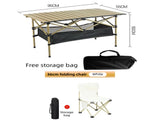 95CM Khaki Portable Folding Egg Roll Camping Table 4-Pack 36CM Chairs with Storage Bag & Mesh Net V888-ELOSUNG49114