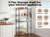 Artiss 5-Tier Kitchen Rack Shelf Shelving Unit 55x30x150CM Adjustable Metal Storage Shelves Black KR-MEL-5S-55-BK
