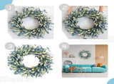 26 Inch Summer Spring Blue Ivory Lavender Flower Wreath for Front Door, Rustic and Farmhouse Wild V1258-DP02-C-2646