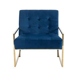 Arm Chair Blue Velvet Fabric Golden Metal Base V43-AC-CRMN-BU