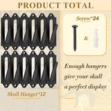 12-Piece Skull Wall Hook Set - Black Steel Hook for Decoration - Includes Mounting Kit V1188-ZXY-131-269