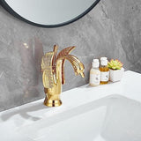 Swan-Shaped Bathroom Faucet Single-Handle Single-Hole Sink Faucet, Deck-Mounted, Short Model, V1107-113-02604-BRO-19CM
