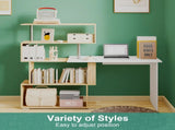 Adjustable Computer Desk with Storage Shelving in White Jointed Oak, 131x86x106cm V178-59309